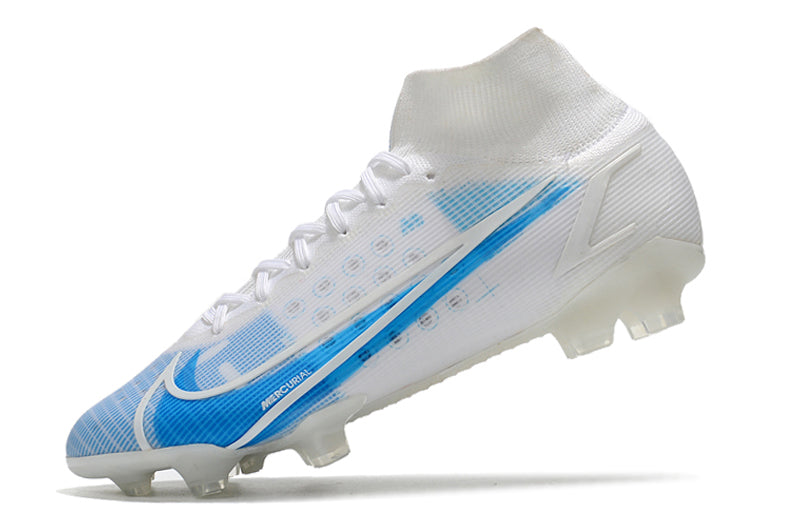 Nike Superfly 8 Branca com Azul  (trava de silicone)